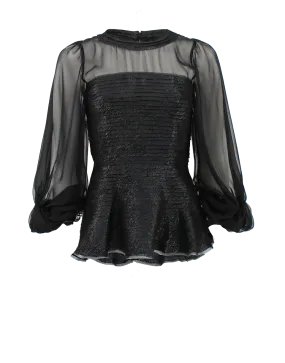 Quarter Sleeve Jewel Neck Blouse