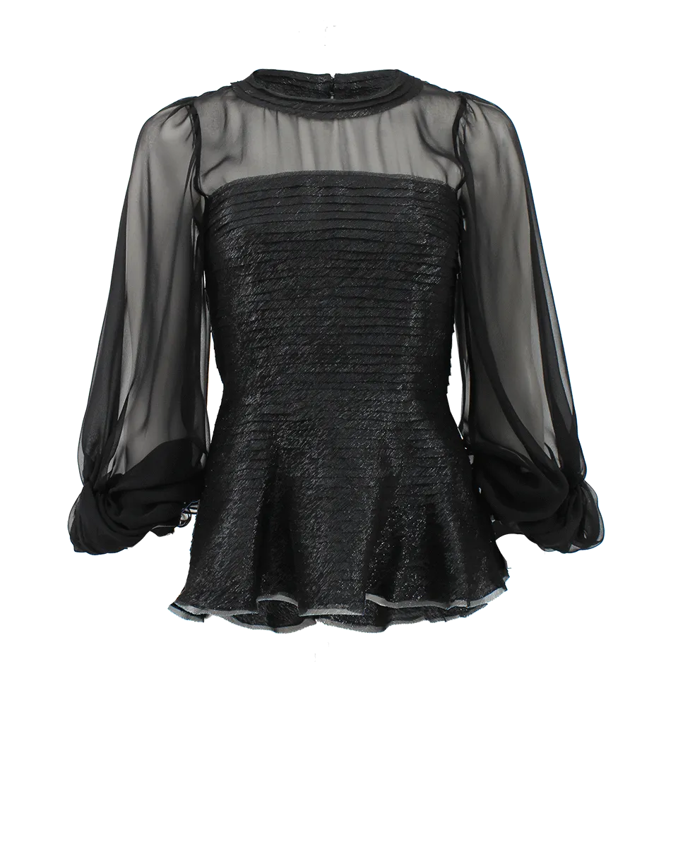 Quarter Sleeve Jewel Neck Blouse