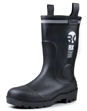 RK Mens Waterproof Rubber Sole Rain Boots - Black