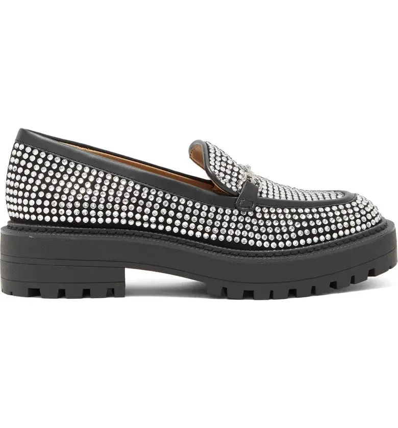 Sam Edelman Laurs Glitz Black Fashion Slip On Rounded Toe Platform Loafer Shoes