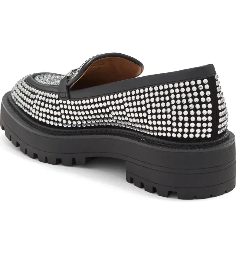Sam Edelman Laurs Glitz Black Fashion Slip On Rounded Toe Platform Loafer Shoes