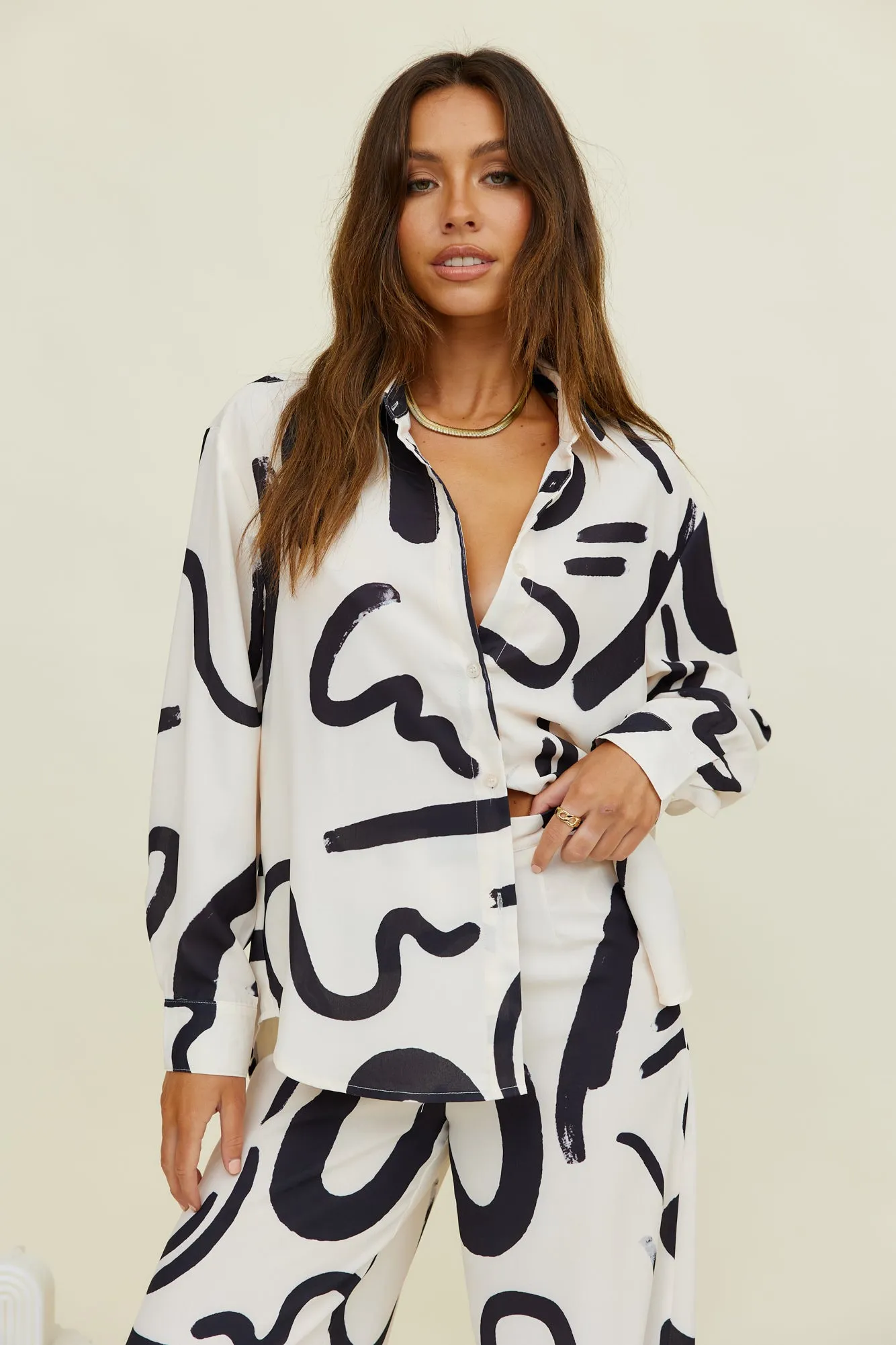 SEVEN WONDERS York Long Sleeve Shirt Sand Black