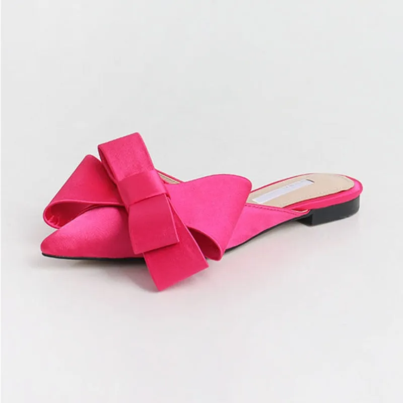 Silk Satin Pointed Bow Tie Slippers