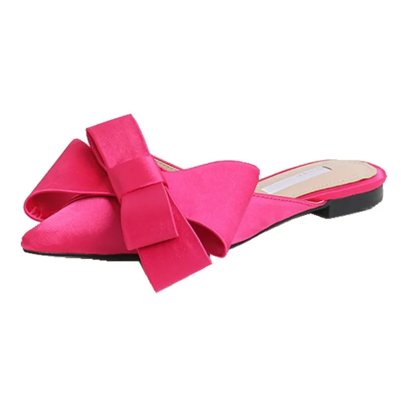 Silk Satin Pointed Bow Tie Slippers