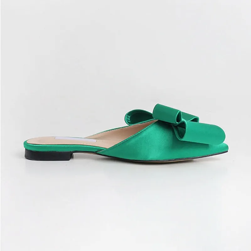 Silk Satin Pointed Bow Tie Slippers