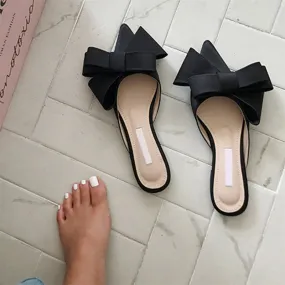 Silk Satin Pointed Bow Tie Slippers