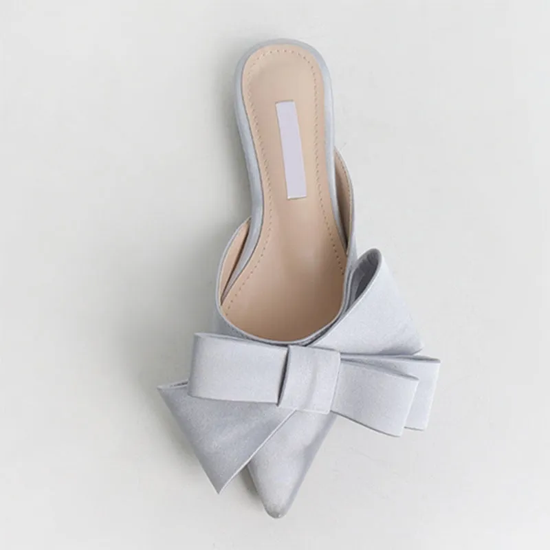 Silk Satin Pointed Bow Tie Slippers