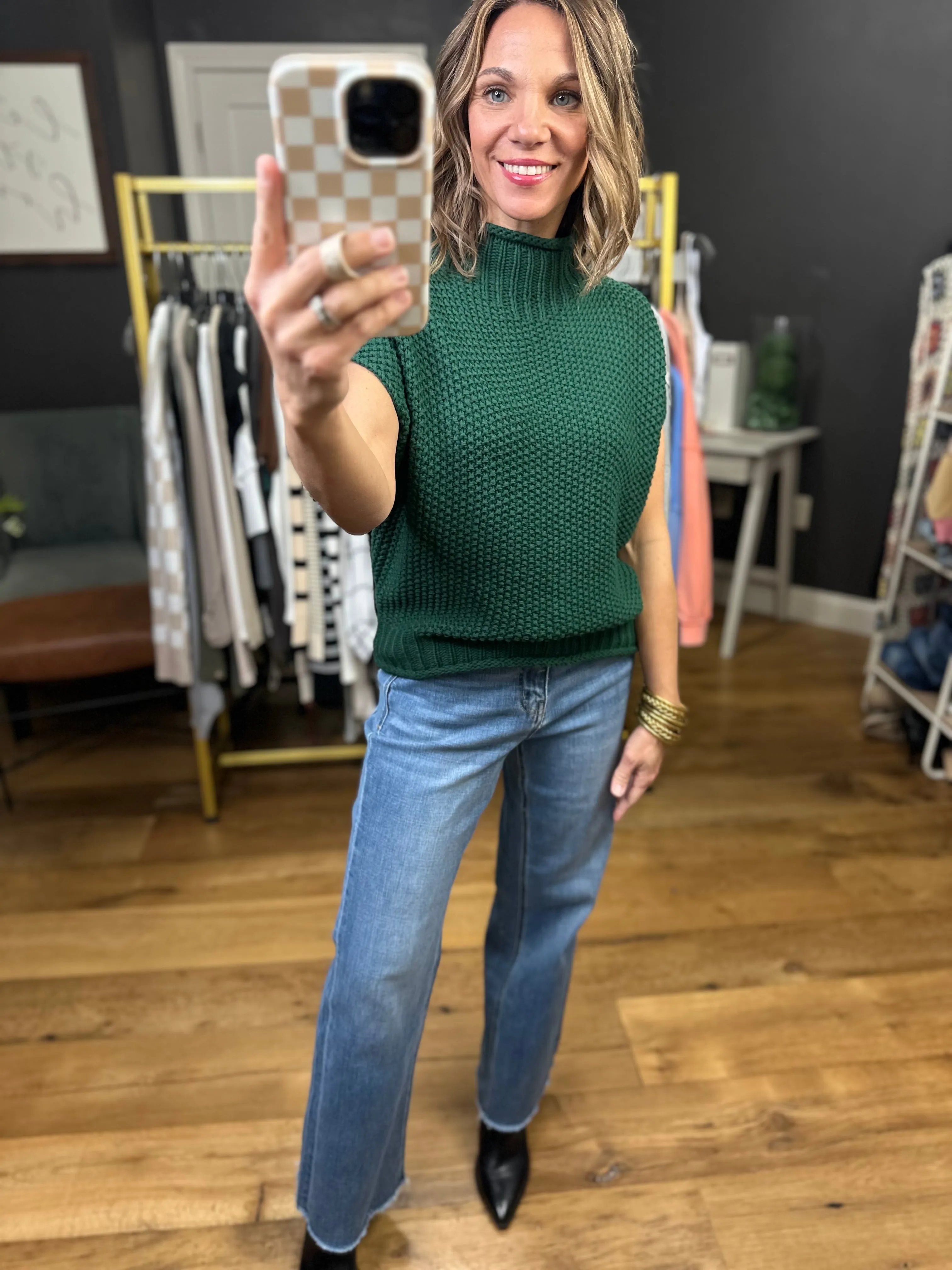 Take Me Out Mock-Neck Sleeveless Sweater - Green