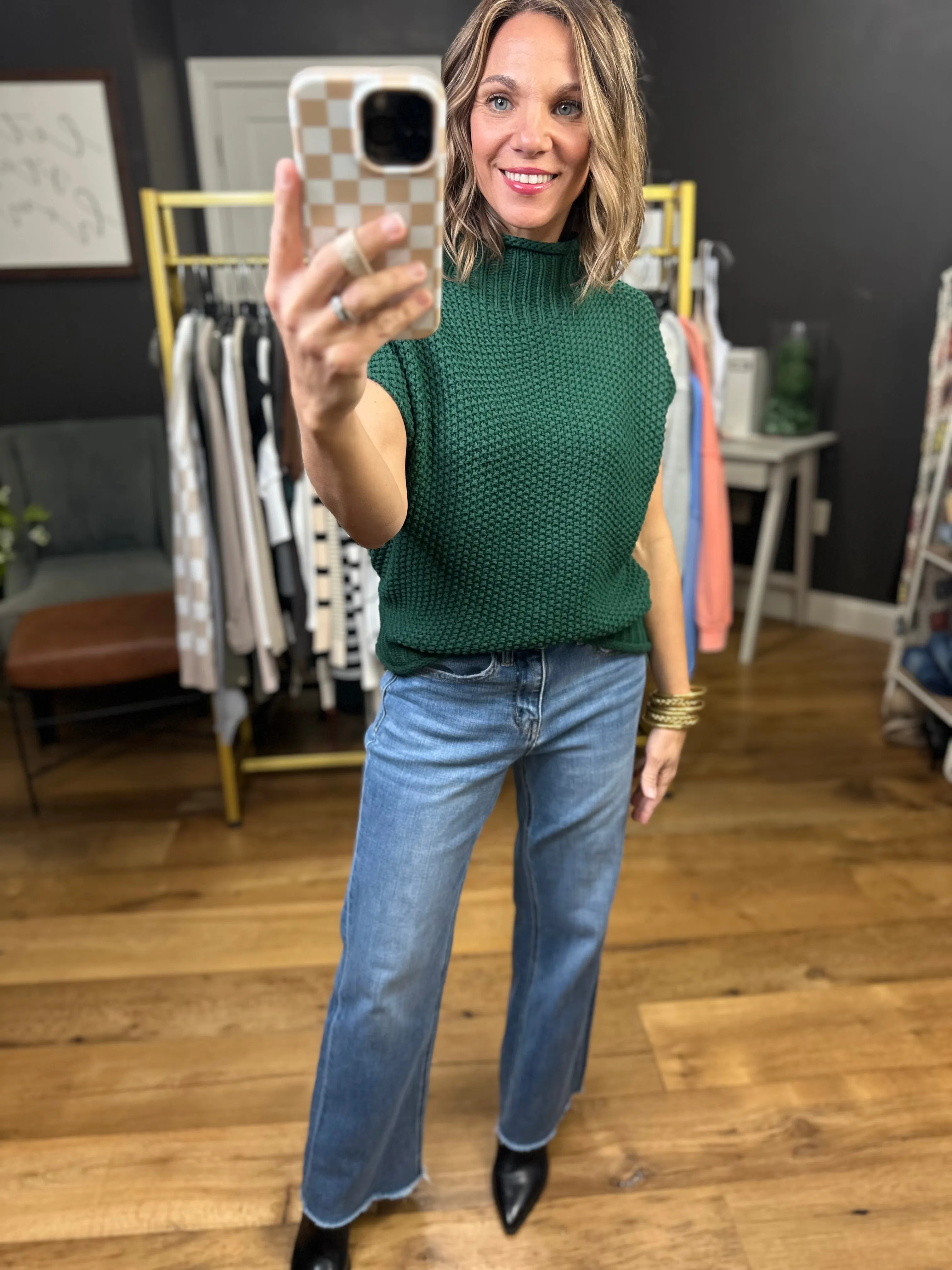 Take Me Out Mock-Neck Sleeveless Sweater - Green
