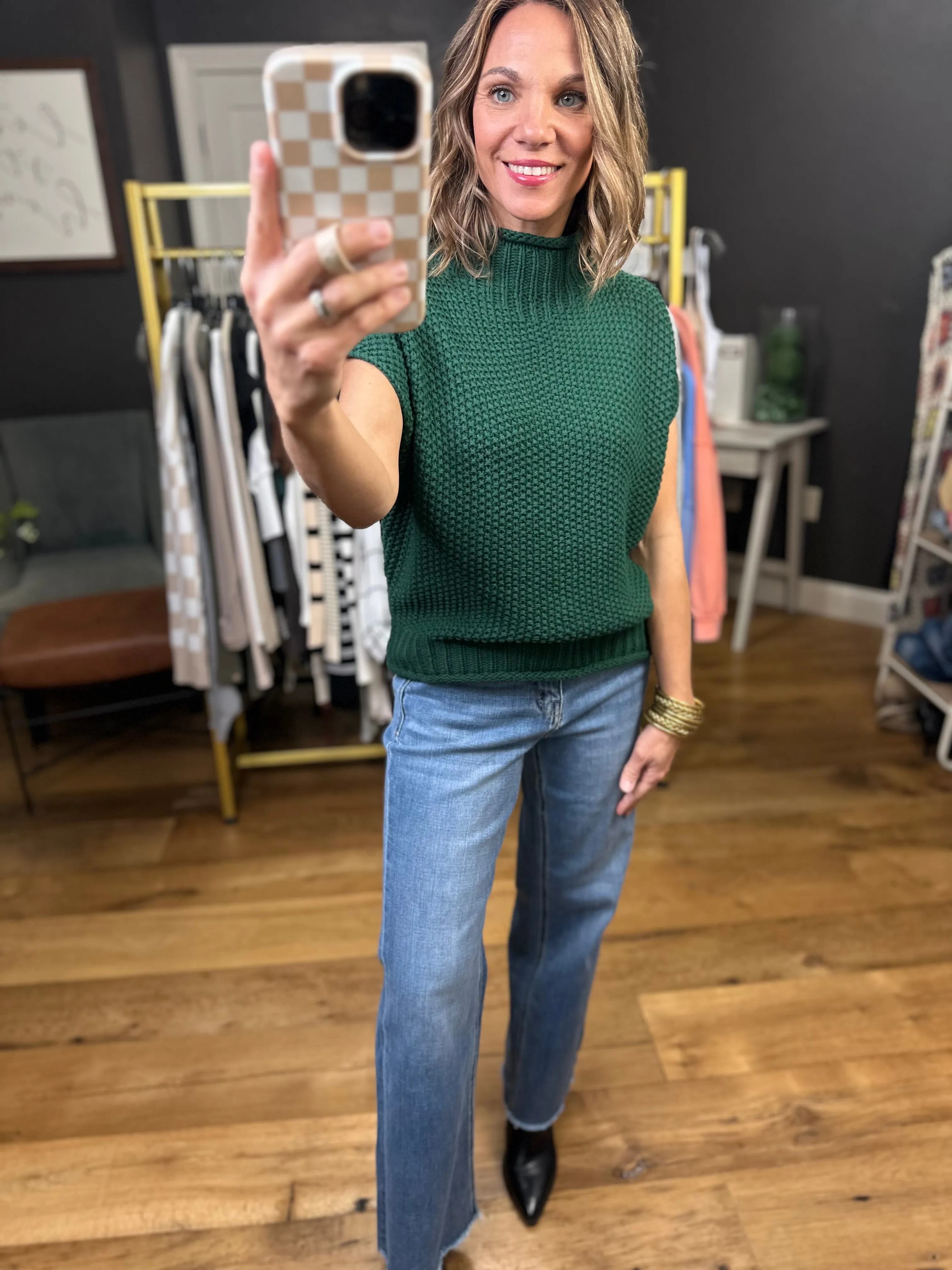 Take Me Out Mock-Neck Sleeveless Sweater - Green