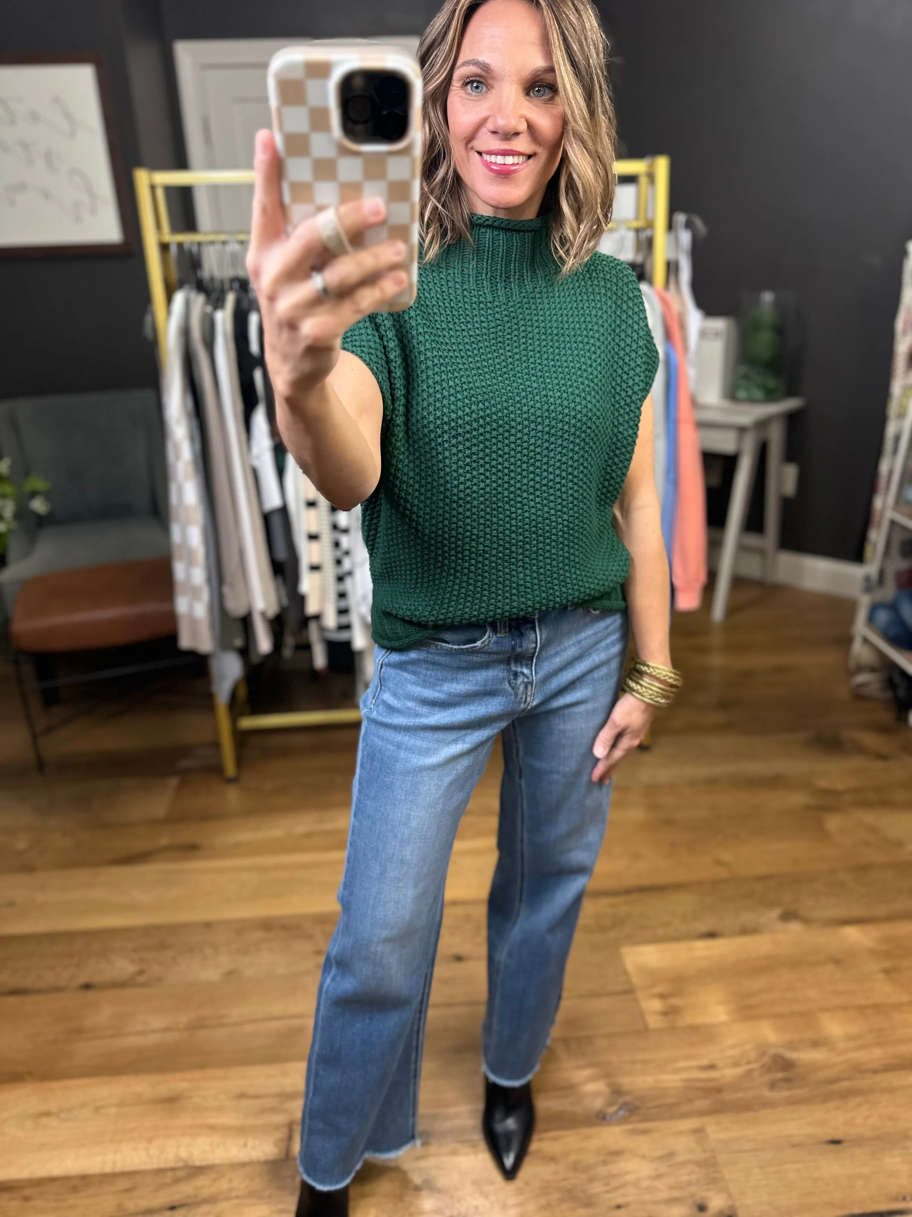 Take Me Out Mock-Neck Sleeveless Sweater - Green