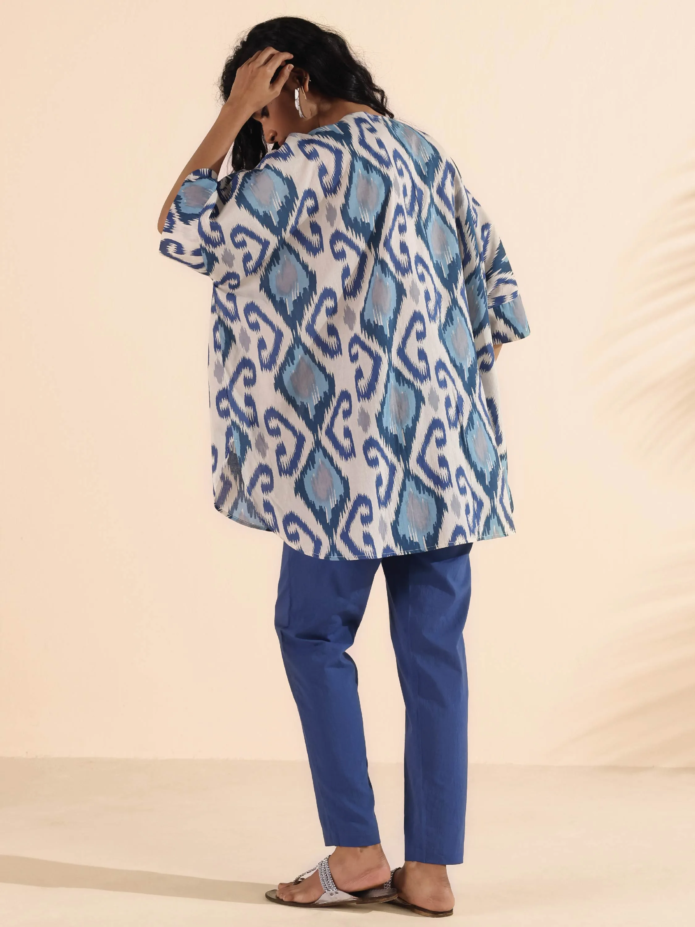 trueBrowns Blue Cotton Ikat Kaftan Co-ord Set