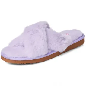 Womens Fuzzy Fluffy Slippers Memory Foam Indoor Outdoor Flat Sandals Lilac