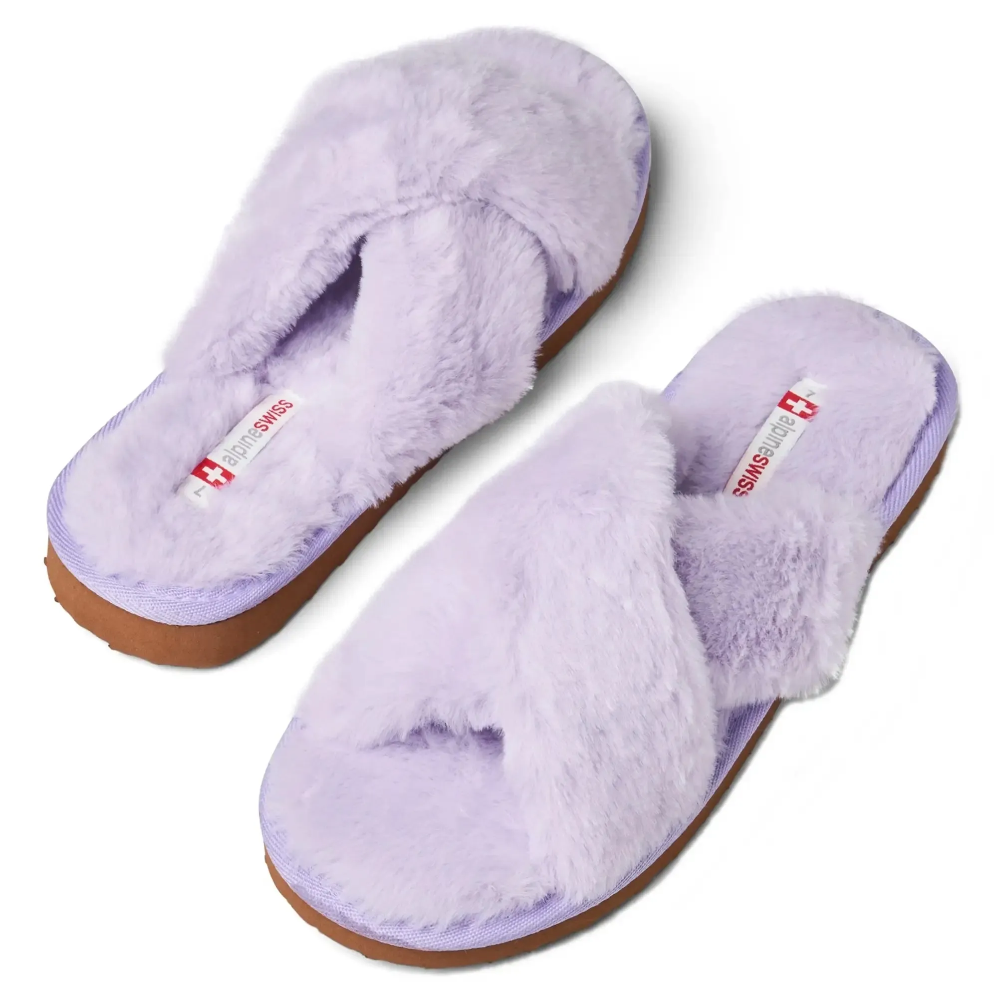 Womens Fuzzy Fluffy Slippers Memory Foam Indoor Outdoor Flat Sandals Lilac