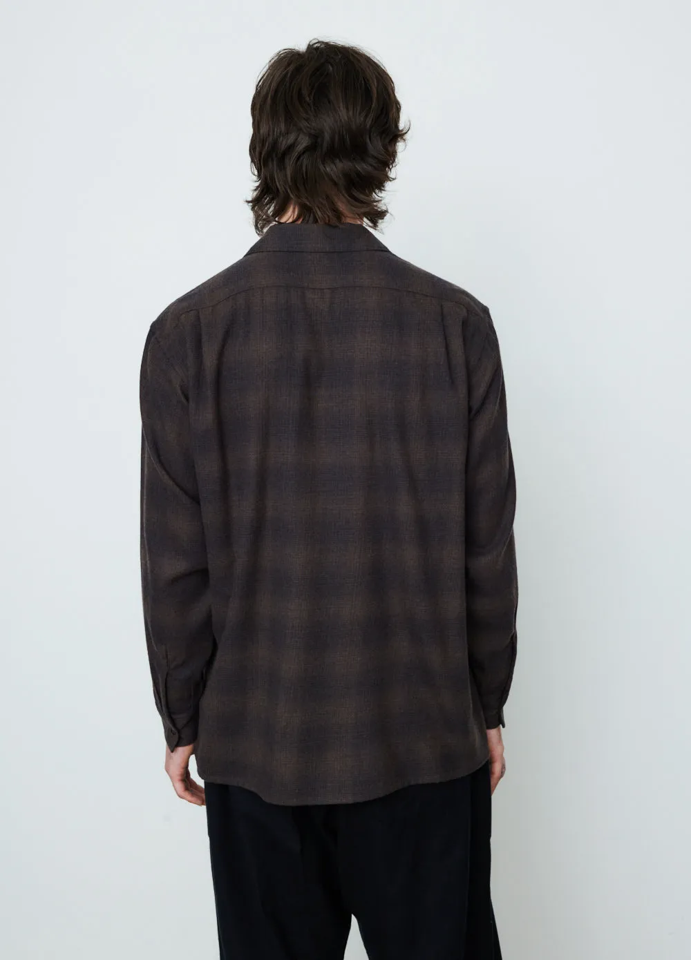 Wool Check Open Collar Shirt