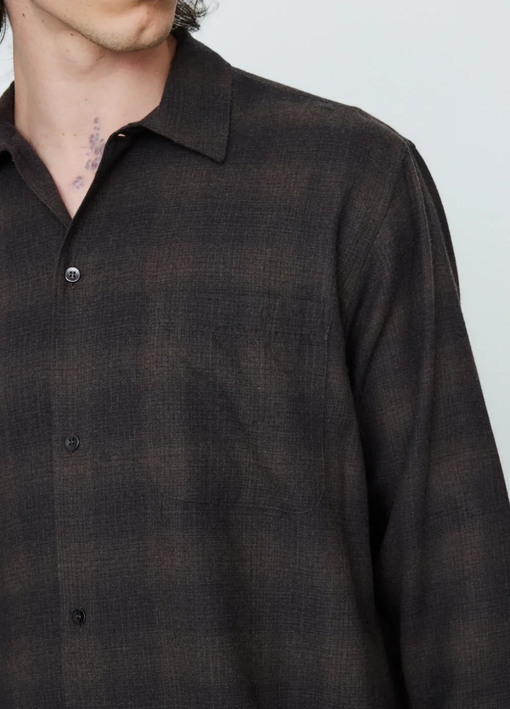 Wool Check Open Collar Shirt