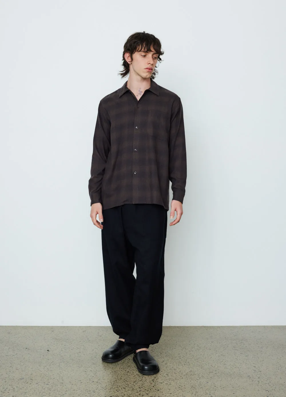 Wool Check Open Collar Shirt
