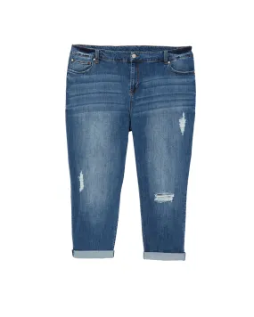 Wythe Mid Rise Cuffed Boyfriend Jean with Destruction | Medium Wash