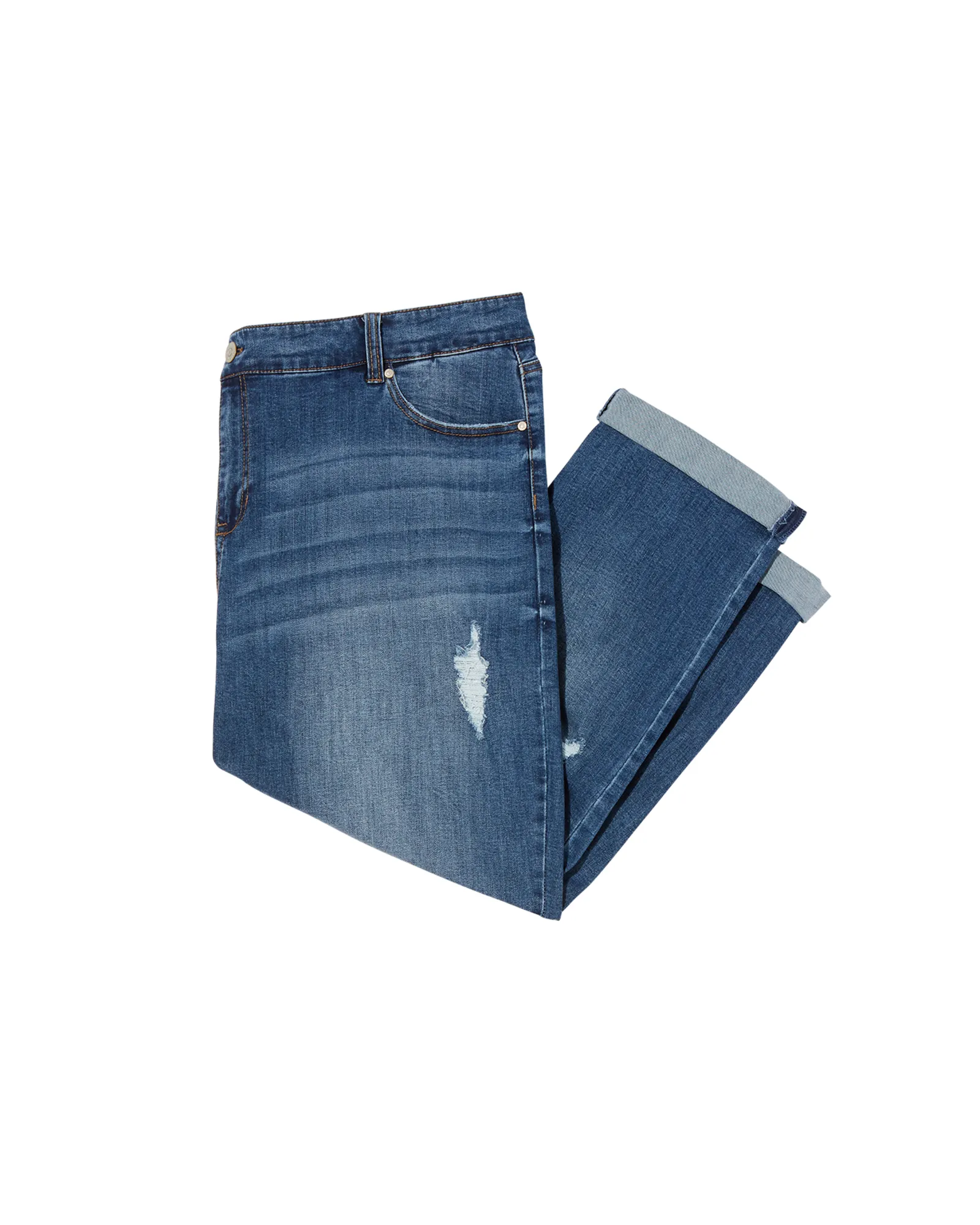 Wythe Mid Rise Cuffed Boyfriend Jean with Destruction | Medium Wash